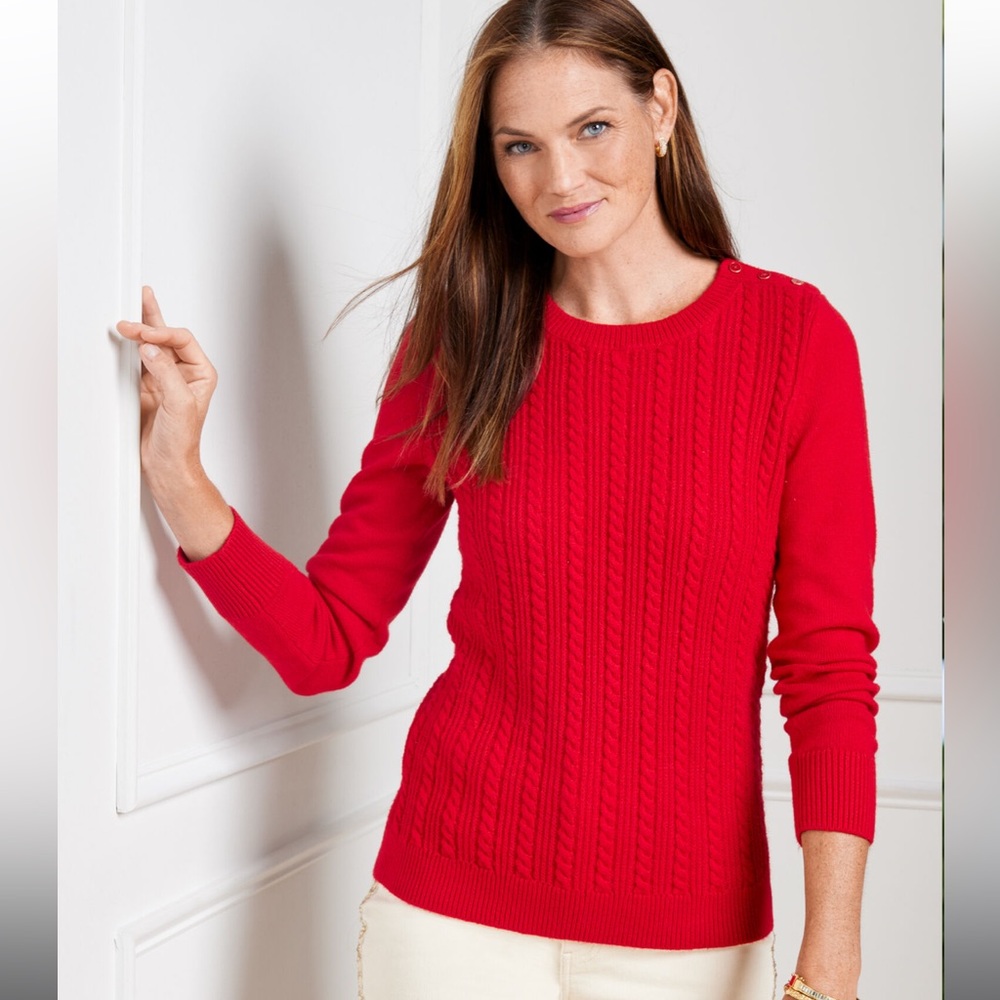 Talbots Cherry Red Cable Knit Sweater